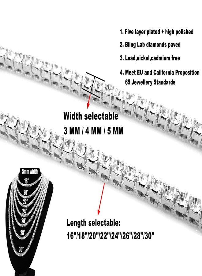 HH BLING EMPIRE Gold Silver Iced Out Diamond Tennis Chain Necklace for Men Women, Rhinestone Tennis Necklaces for Women and Teens, Bling Round Cuibc Zirconia Necklace Chains (5mm-Silver-16) - Image 3